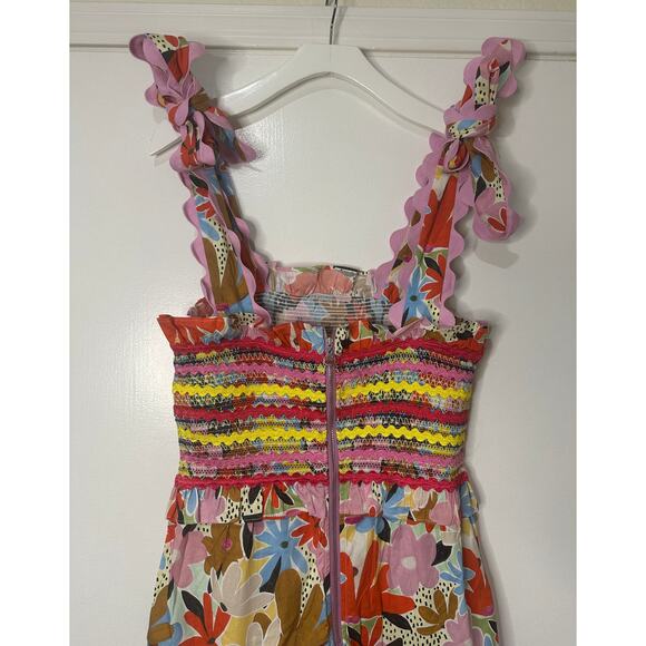 Celia B Nilsa Dress Floral Tiered Midi Medium NWT Scalloped Details Tie Straps - Picture 11 of 14